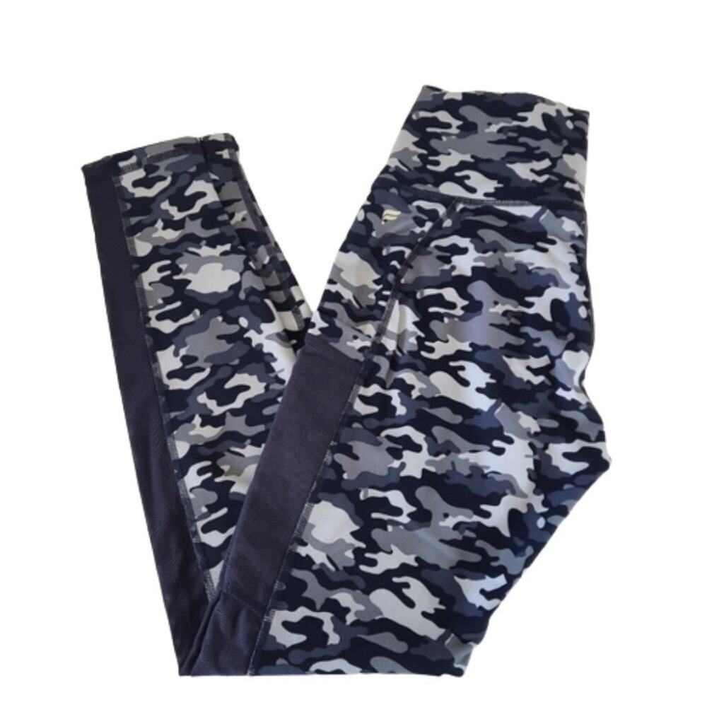 Fabletics Powerhold High Waisted blue Camo leggings phone pocket size XS